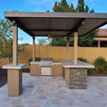 KoKoMo Outdoor Kitchen BBQ Island with 12' x 12' Pergola – Built-In 4-Burner Grill, Refrigerator, and Lighting