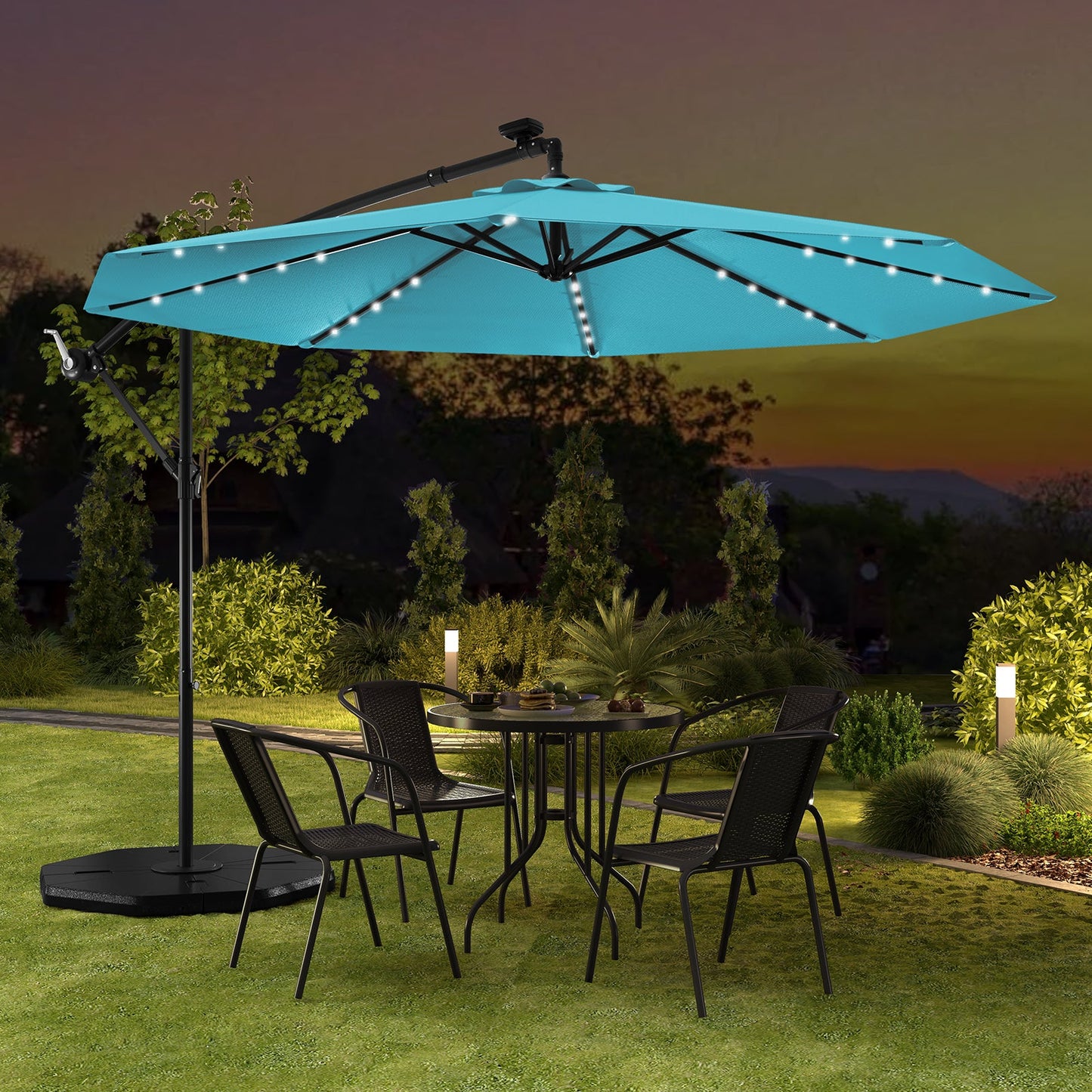 11 Pieces Patio Dining Set with 15 Feet Double-Sided Patio Umbrella Base Included