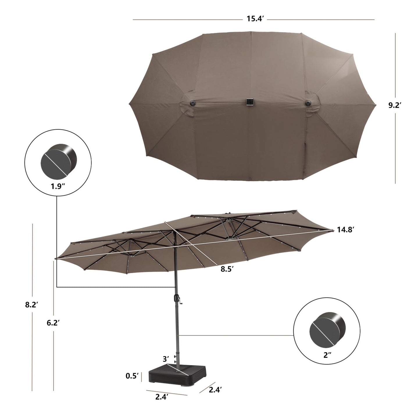 11 Pieces Patio Dining Set with 15 Feet Double-Sided Patio Umbrella Base Included