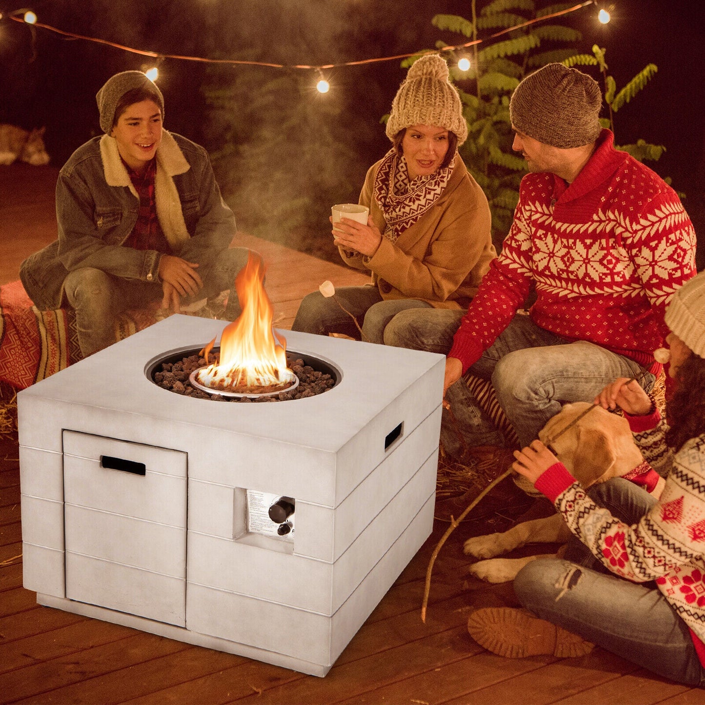 34" Concrete Propane Fire Pit Table – 50,000 BTU | Gray