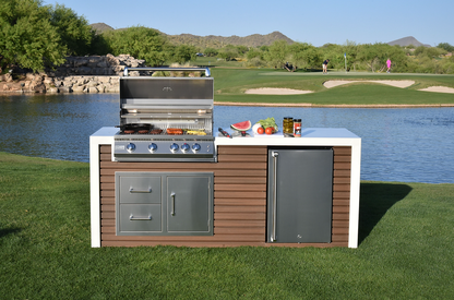 KoKoMo Outdoor Kitchen Island with Modern Waterfall Edge – 32” Built-In Grill
