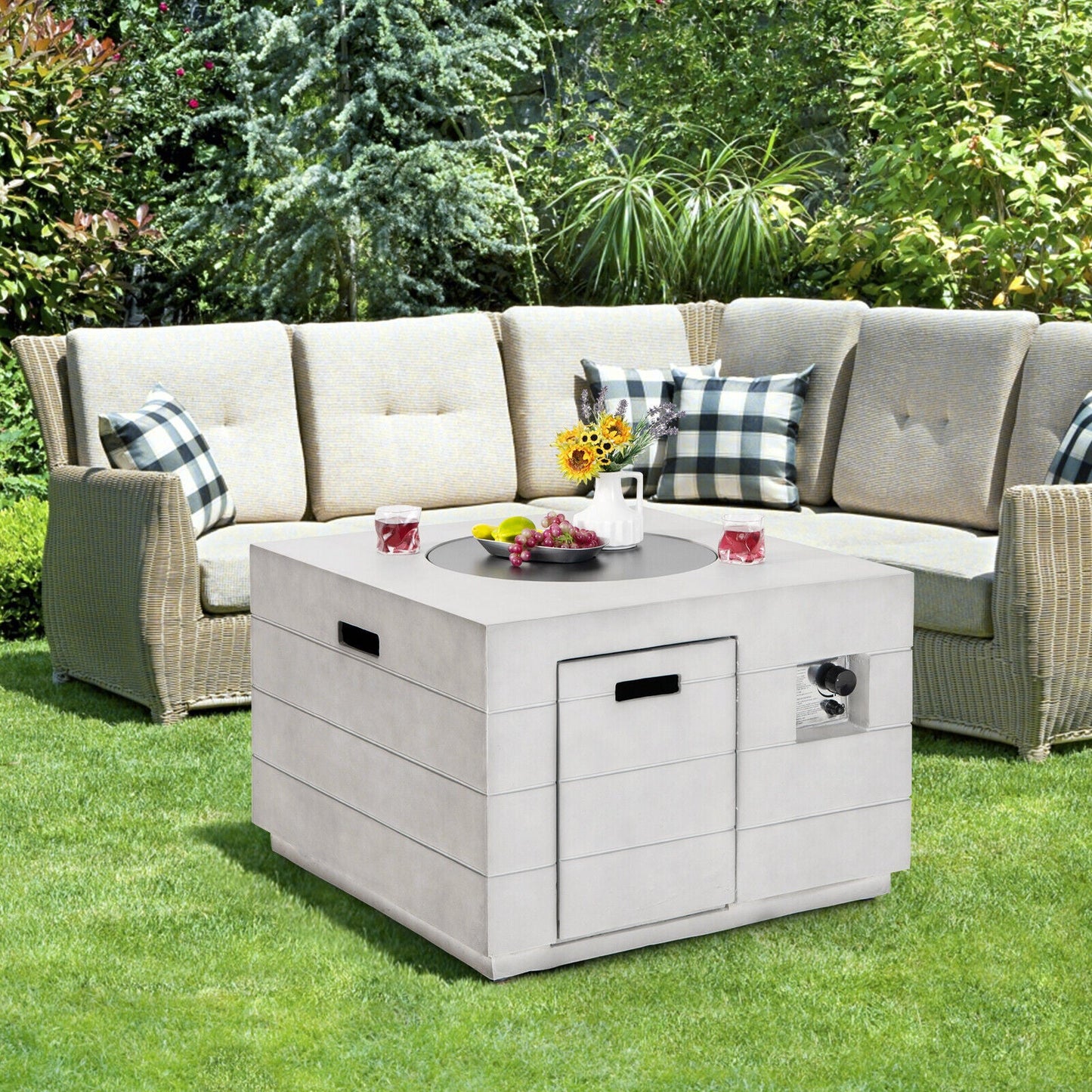 34" Concrete Propane Fire Pit Table – 50,000 BTU | Gray