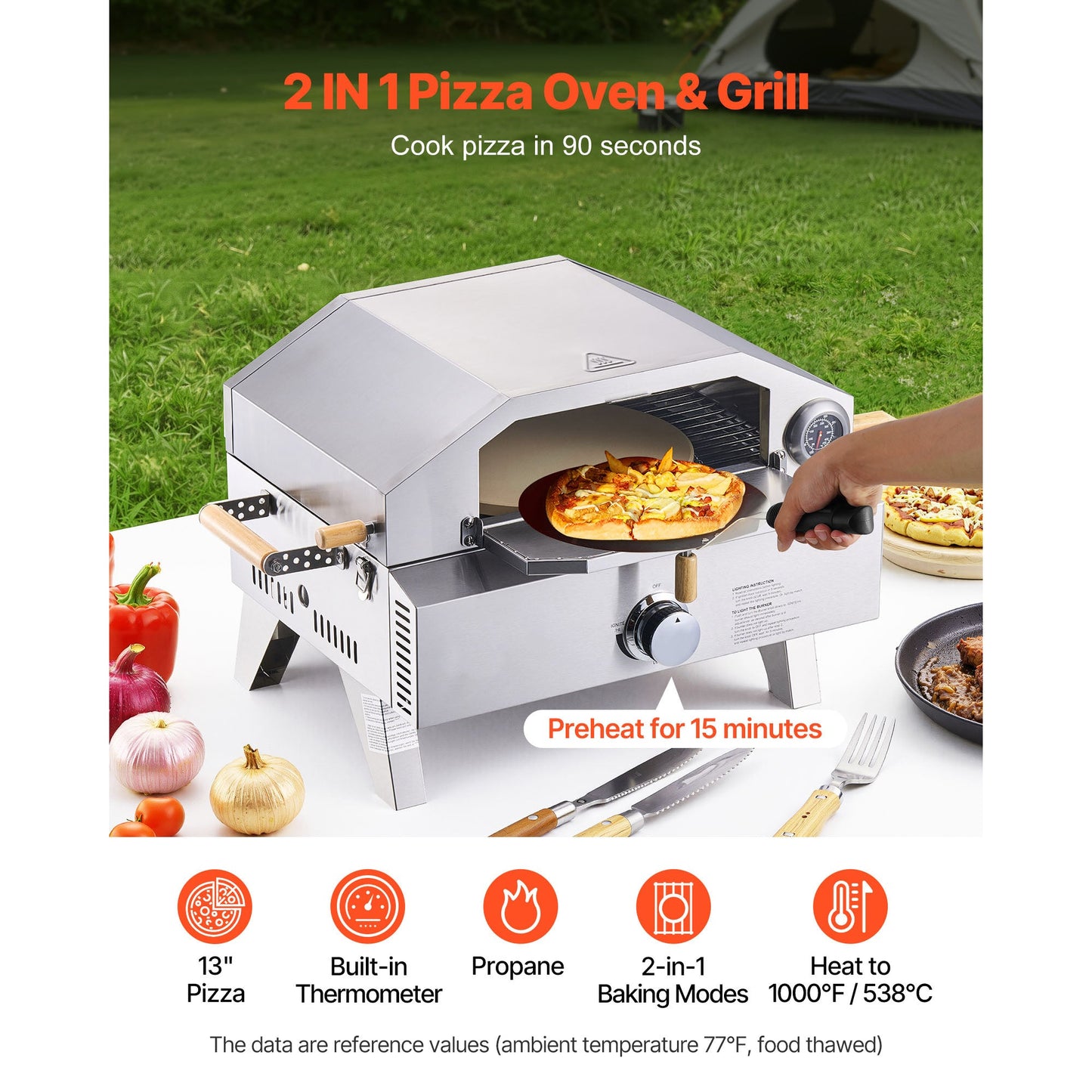 13" Outdoor Gas Pizza Oven & Grill with Cordierite Stone