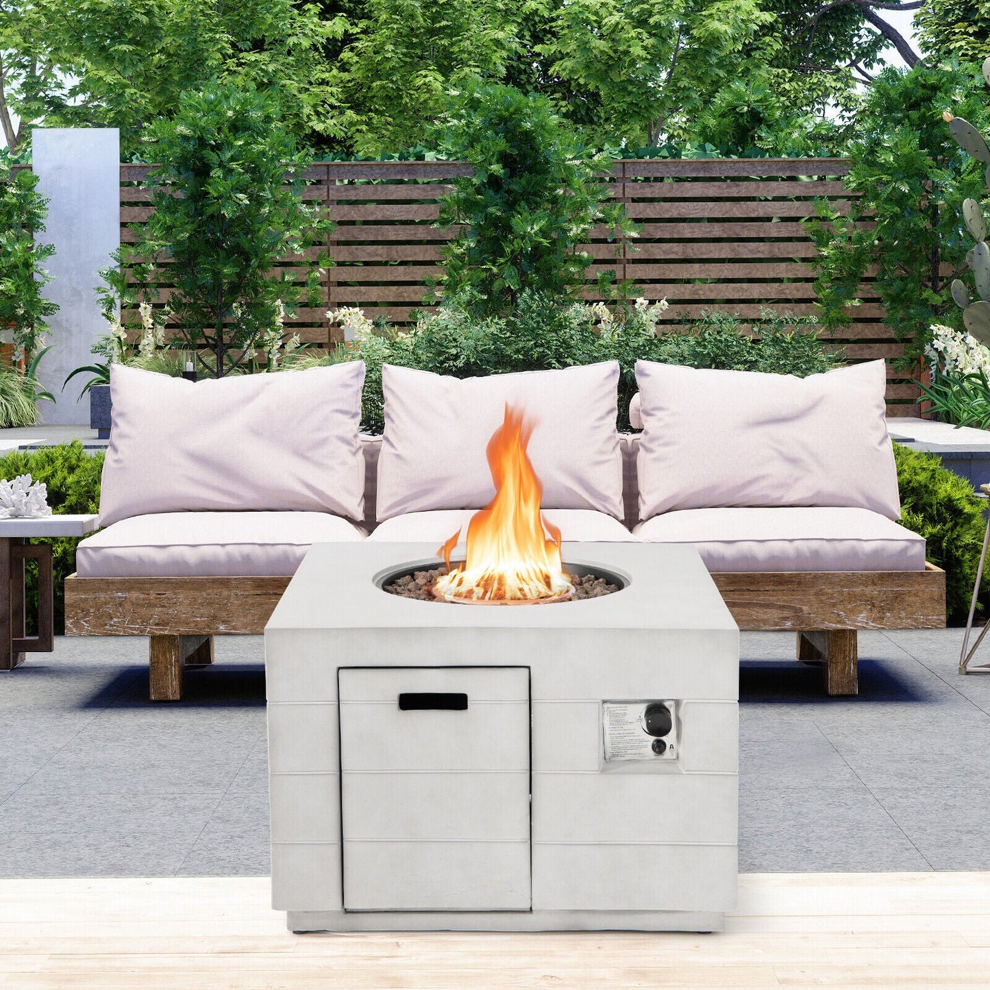 34" Concrete Propane Fire Pit Table – 50,000 BTU | Gray