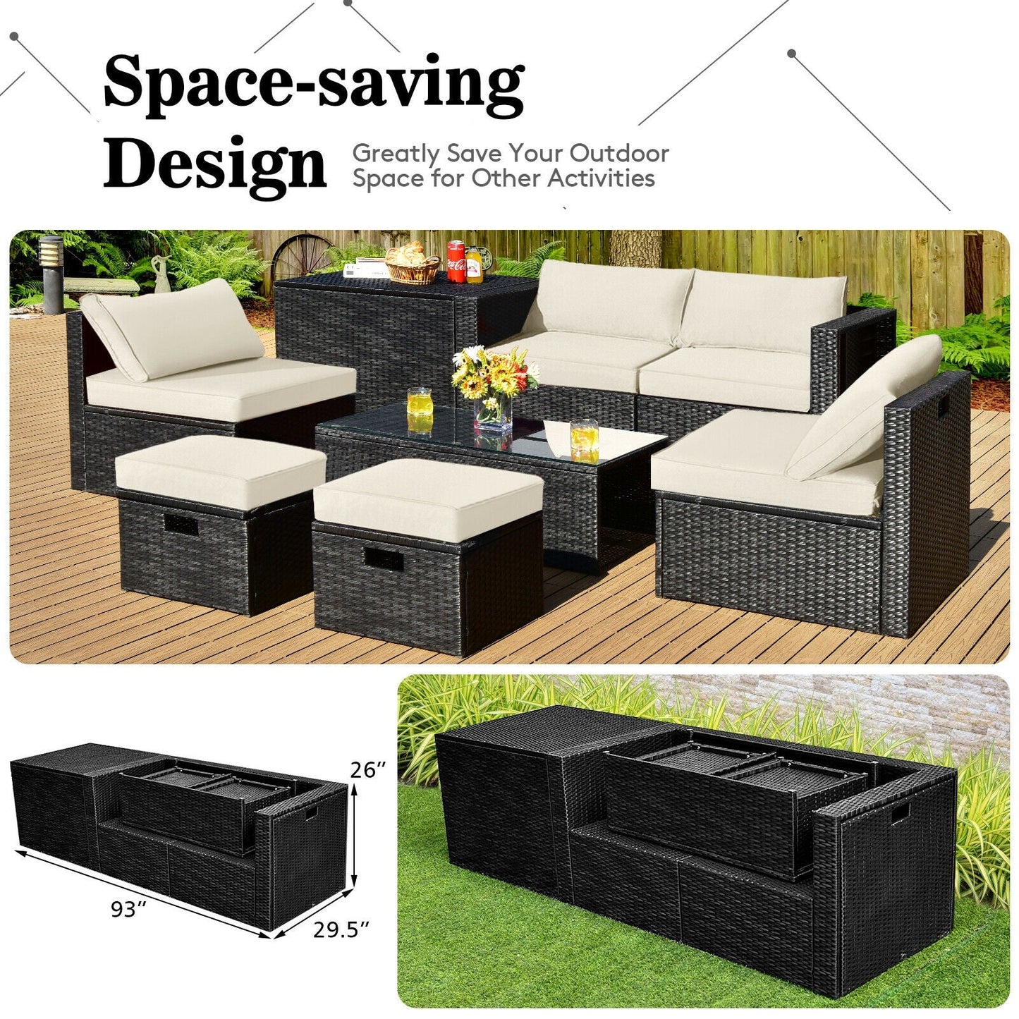 11 Pieces Patio Dining Set with 15 Feet Double-Sided Patio Umbrella Base Included