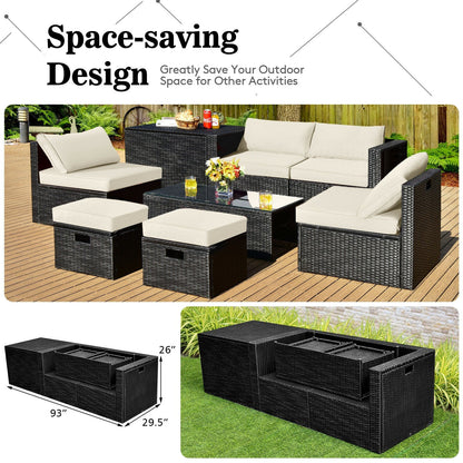11 Pieces Patio Dining Set with 15 Feet Double-Sided Patio Umbrella Base Included