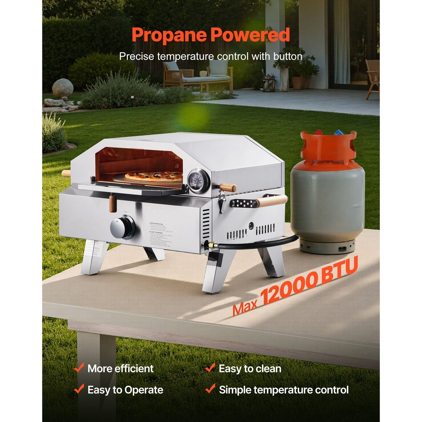 13" Outdoor Gas Pizza Oven & Grill with Cordierite Stone