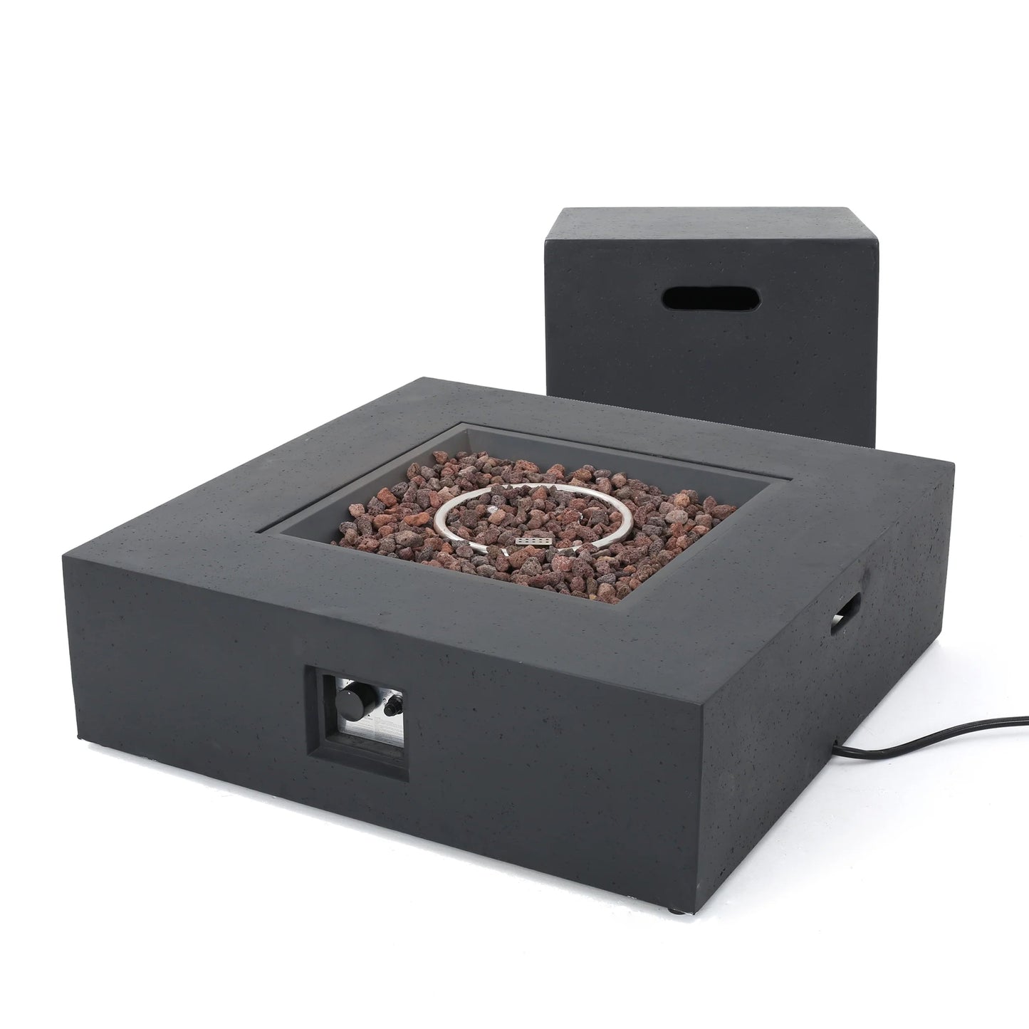 40" Concrete Propane Fire Pit – 50,000 BTU | Dark Gray