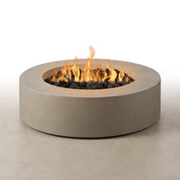 Brookhurst 43 In. W X 13 In. H round Outdoor GFRC Liquid Propane Fire Pit in Flint with Lava Rocks — Studio Shot