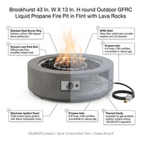Brookhurst 43 In. W X 13 In. H round Outdoor GFRC Liquid Propane Fire Pit in Flint with Lava Rocks — How It Works