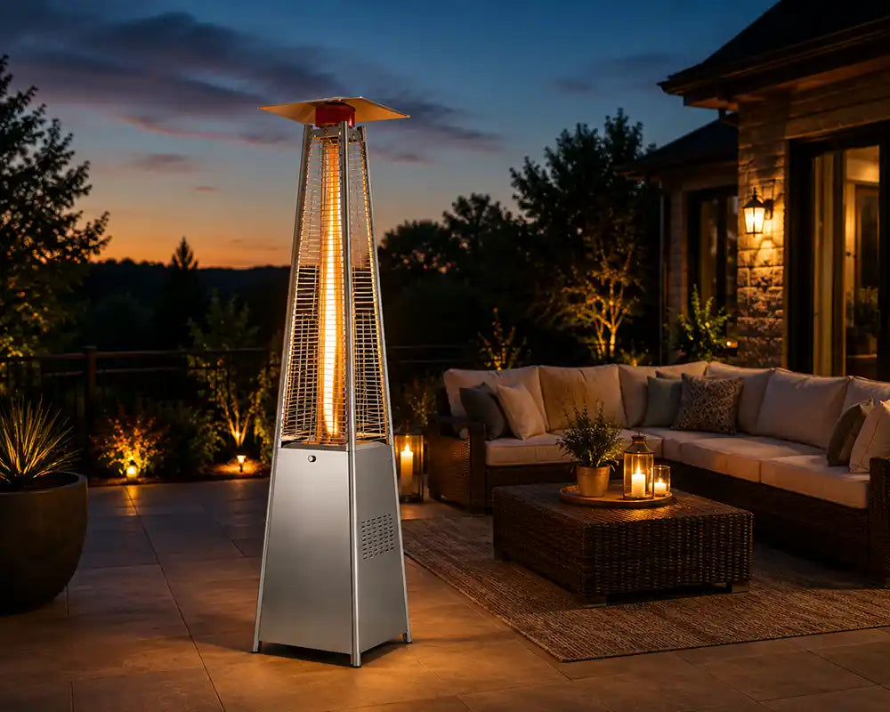42,000 BTU Pyramid Propane Patio Heater with Glass Flame Tub