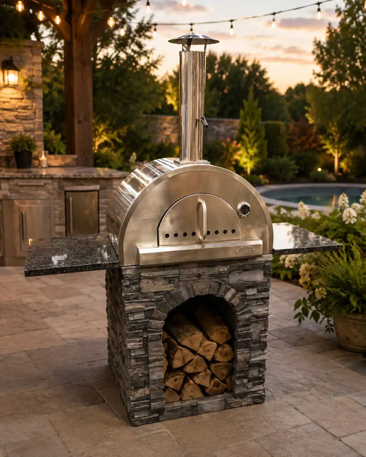 KARMA 32" Wood-Fired Pizza Oven & Granite Outdoor Kitchen Stand