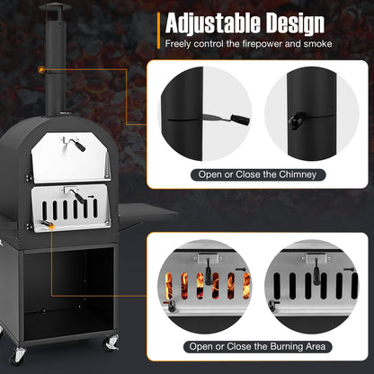 Outdoor Wood-Fired Pizza Oven with Stone, Grill Racks & Cover