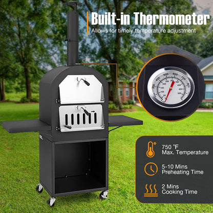 Outdoor Wood-Fired Pizza Oven with Stone, Grill Racks & Cover