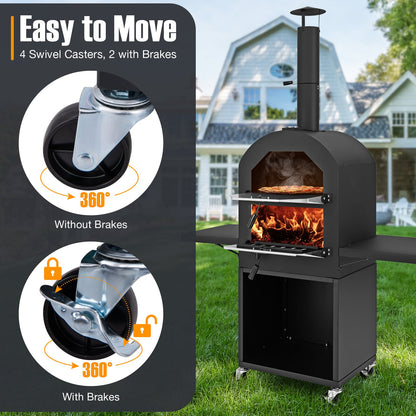 Outdoor Wood-Fired Pizza Oven with Stone, Grill Racks & Cover