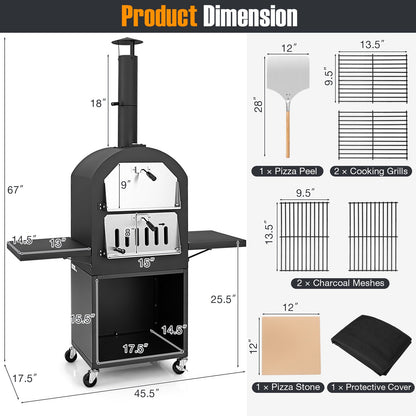 Outdoor Wood-Fired Pizza Oven with Stone, Grill Racks & Cover