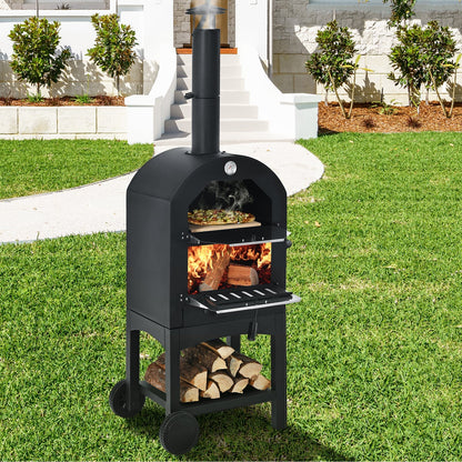 Portable Wood-Fired Pizza Oven with 12" Stone & Cover