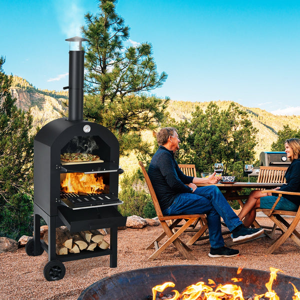 Portable Wood-Fired Pizza Oven with 12" Stone & Cover
