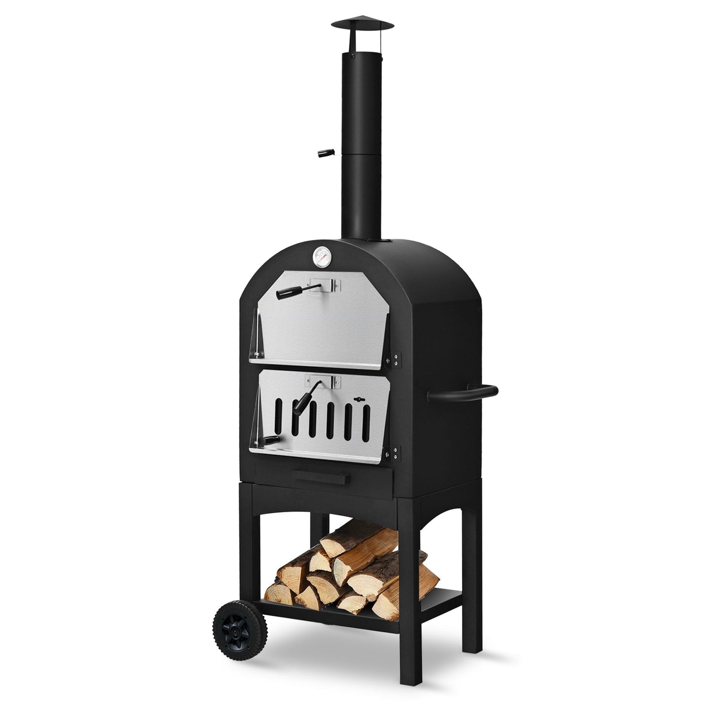 Portable Wood-Fired Pizza Oven with 12" Stone & Cover