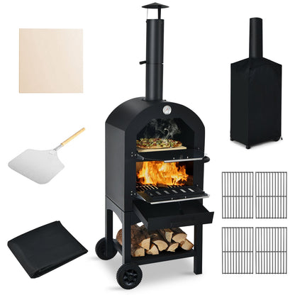 Portable Wood-Fired Pizza Oven with 12" Stone & Cover