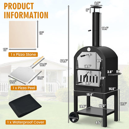 Portable Wood-Fired Pizza Oven with 12" Stone & Cover