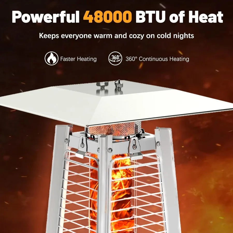 41,000 BTU Propane Patio Heater with Glass Flame, Wheels & Cover