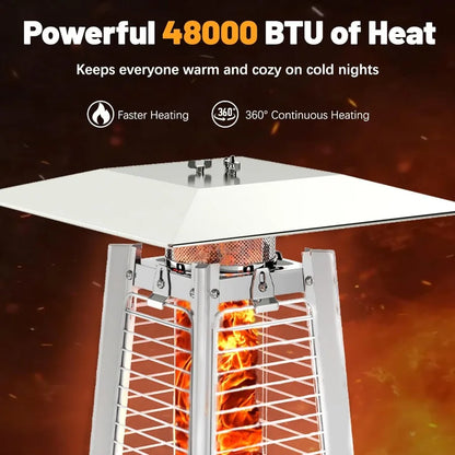 41,000 BTU Propane Patio Heater with Glass Flame, Wheels & Cover