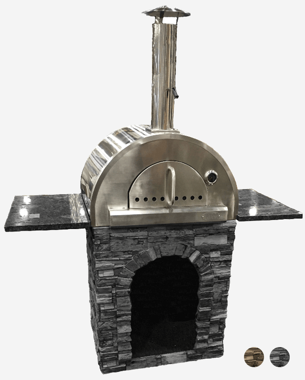 Outdoor Pizza Oven Stand with Granite Countertop & Wood Storage