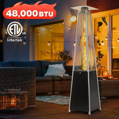 41,000 BTU Propane Patio Heater with Glass Flame, Wheels & Cover