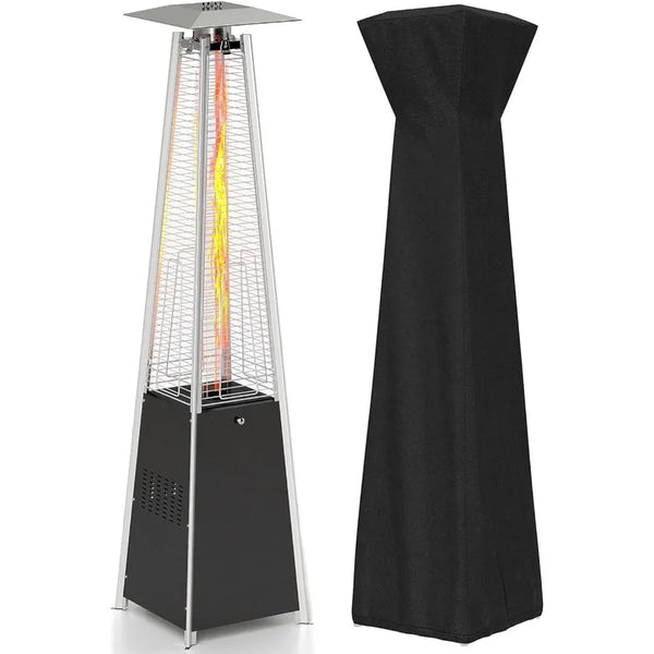 41,000 BTU Propane Patio Heater with Glass Flame, Wheels & Cover