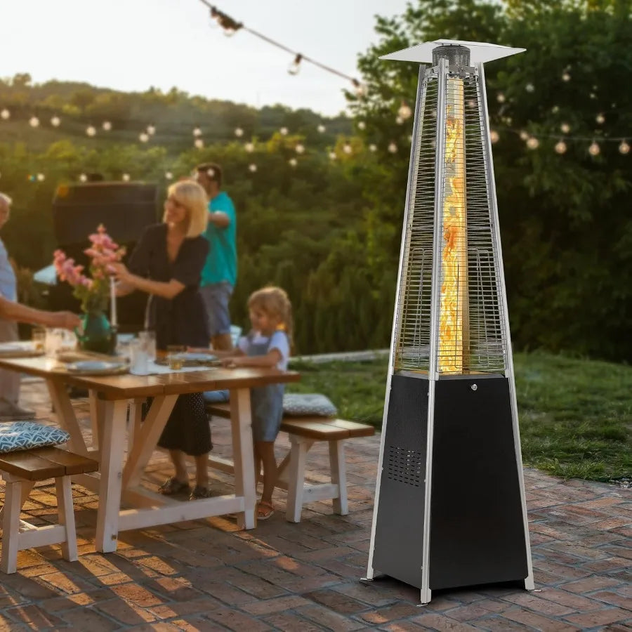 41,000 BTU Propane Patio Heater with Glass Flame, Wheels & Cover