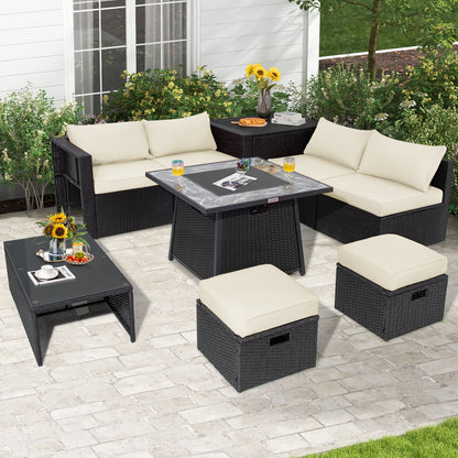 11 Pieces Patio Dining Set with 15 Feet Double-Sided Patio Umbrella Base Included