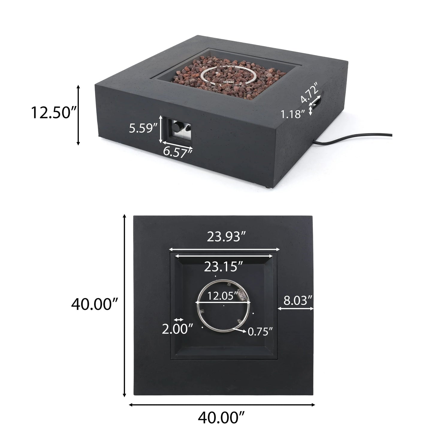 40" Concrete Propane Fire Pit – 50,000 BTU | Dark Gray