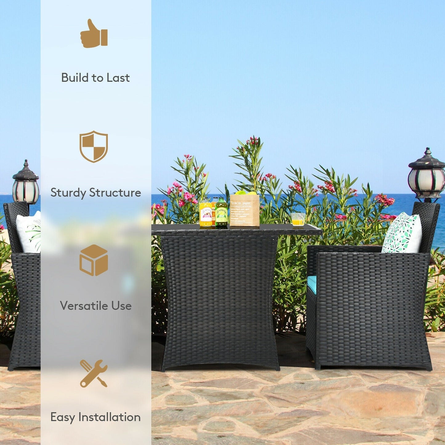 11 Pieces Patio Dining Set with 15 Feet Double-Sided Patio Umbrella Base Included