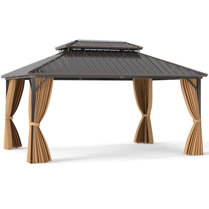 16' x 12' Hardtop Aluminum Gazebo with Curtains & Netting | Coffee