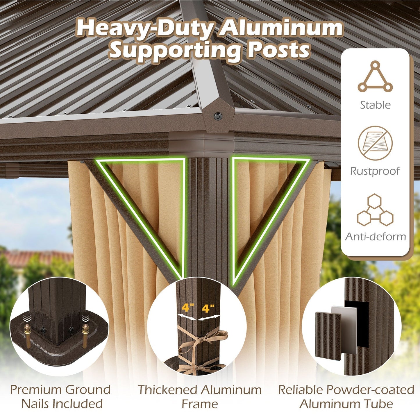 16' x 12' Hardtop Aluminum Gazebo with Curtains & Netting | Coffee