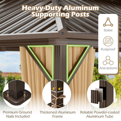 16' x 12' Hardtop Aluminum Gazebo with Curtains & Netting | Coffee